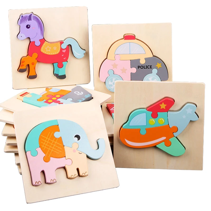 

Montessori Wooden 3D Puzzles High Quality Thicken Toy Educational Cartoon Animals Early Learning Cognition Game for Children Toy