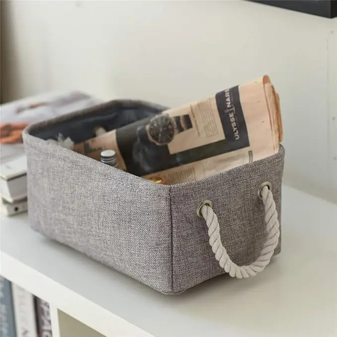 Fabric storage bins, medium, grey. Ideal for shelves, closets, or book organization, offering stylish and functional storage 5