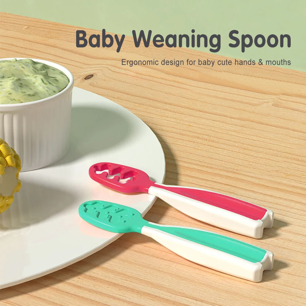AnGku Safe & Stylish Baby Pre-Spoon Set with Ergonomic Design For 6-12 Months Perfect Baby Products for On-the-Go learning spoons,fork spoon set,baby cutlery