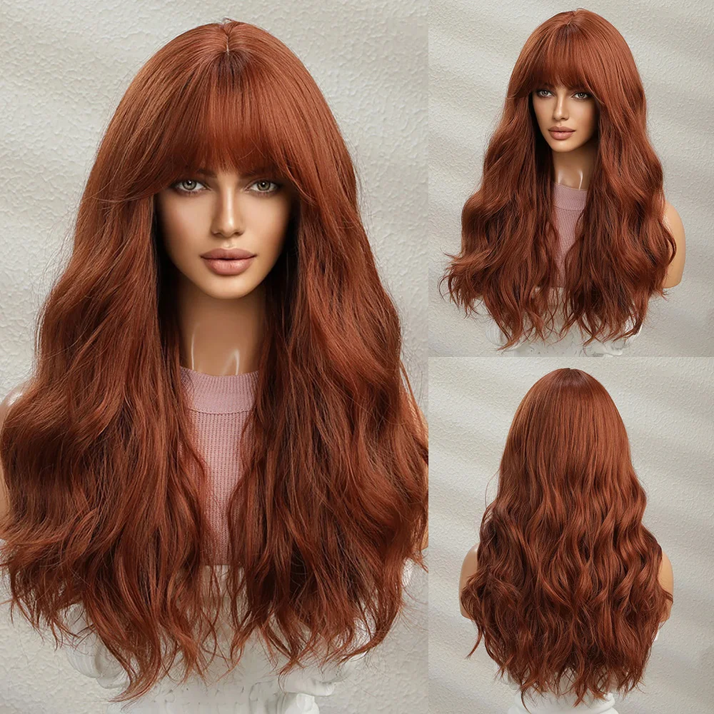 

La Sylphide Long Wave Red Wig with Bangs Good Quality Synthetic Wigs Cosplay Lolita Party Natural Wig Heat Resistant Hair