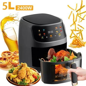Friggitrice ad aria 2400W 5L senza olio Programmabile Smart LED Touch Friggitrice termica Ciclo Forno Booker Patatine fritte Polli 1