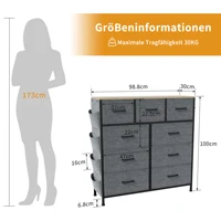 Комод Comanlai, шкаф для хранения с 9 ящиками, с боковыми карманами для хранения, для гостиной, детской комнаты, прихожей — изображение 2