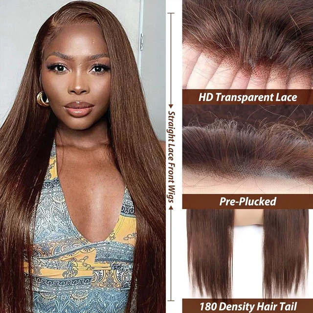 13X4 Chocolate Brown Lace Front Wigs Pre Plucked 30 Inch Brown Colored Bone Straight Synthetic Lace Frontal Wig For Black Women 3