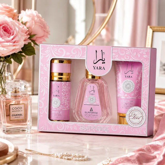BURPHISE YARA Coffret Cadeau Parfum Femme 3 Pièces – Eau de Parfum 50ml + Brume Parfumée 88ml + Lotion Corps 88g – Senteur Florale Gourmande Longue Tenue – Idée Cadeau Luxe Femme 1