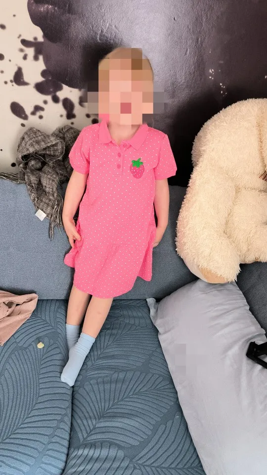 Little maven Summer Girls Clothes Strawberry Appliques Lovely Kids Girls Causal Polo Dresses for Girls Turn-Down Collar Dress photo review