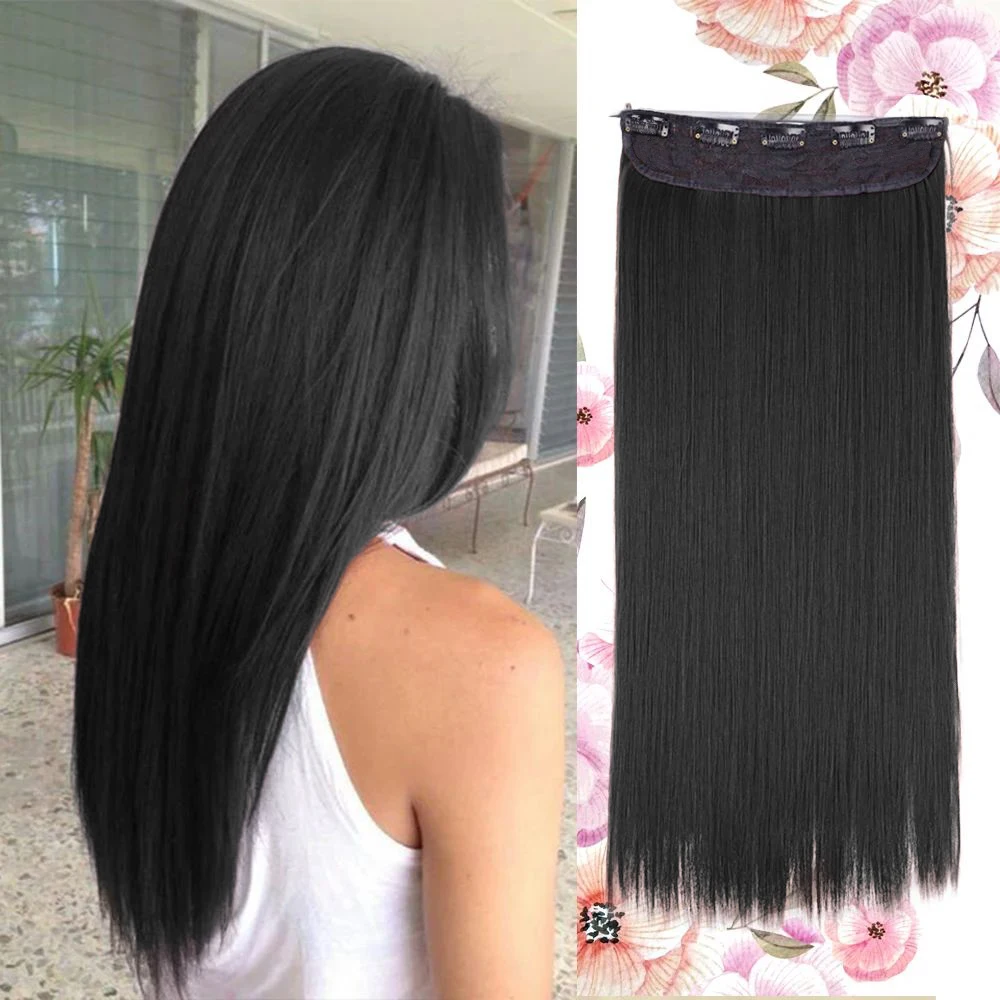 5 Clip One Piece Clip in Hair Extensions Straight Real Human Hair Natural Black 3/4 Full Head hair extension