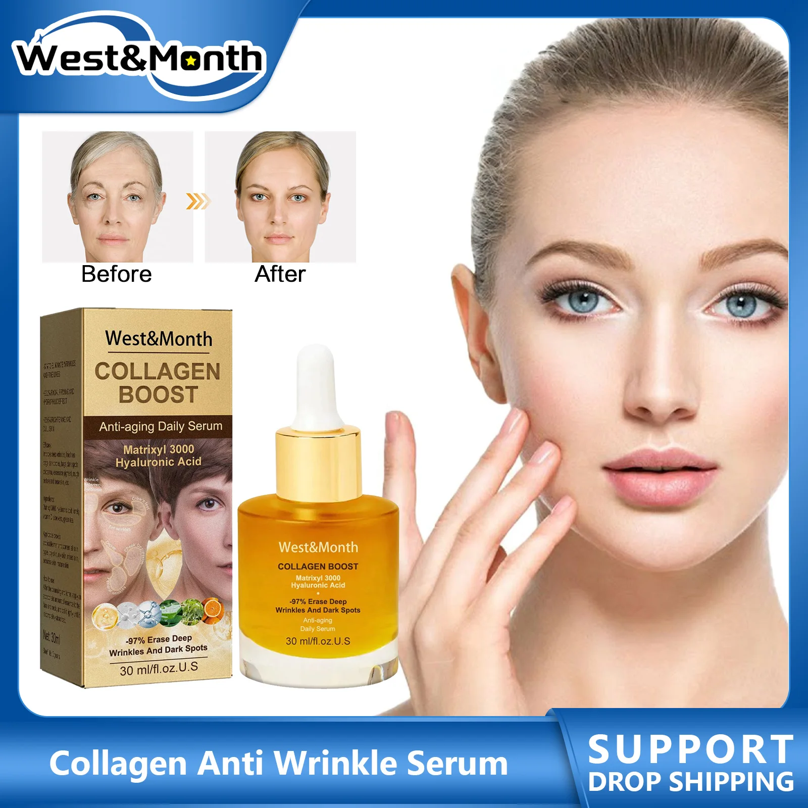 Collagen Anti Wrinkle Serum Lifting Firming Fade Fine Lines Pore Shrink Remove Dark Spot Melanin Whitening Anti-aging Essence rtopr glycyrrhiza face pore repair serum collagen face anti wrinkle whitening cream oil control hydrating effective shrink pores