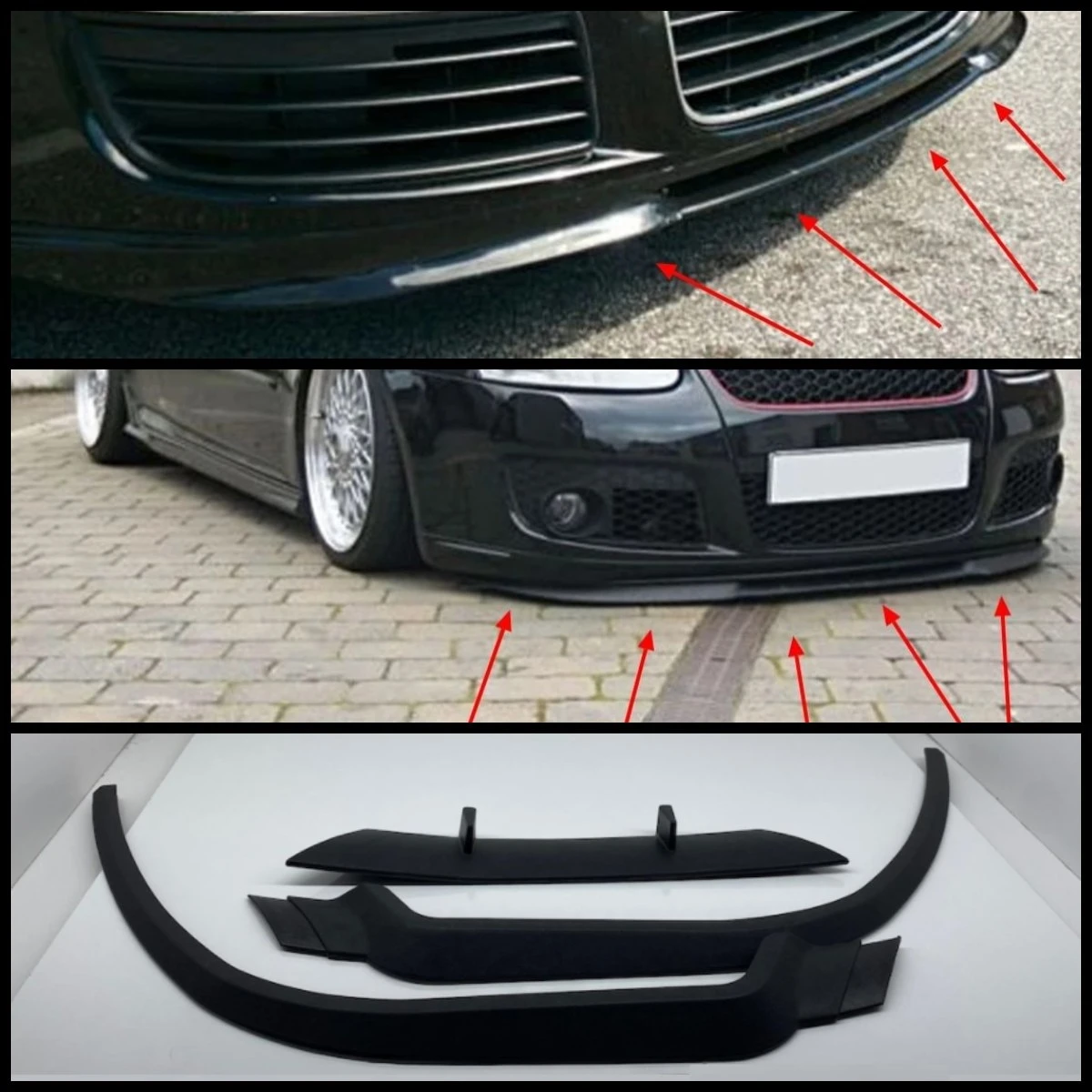 For Vw Volkswagen Golf Gti R32 Jetta Mk5 Cupra Front Bumper Lip Universal 3pcs Diffuser Black
