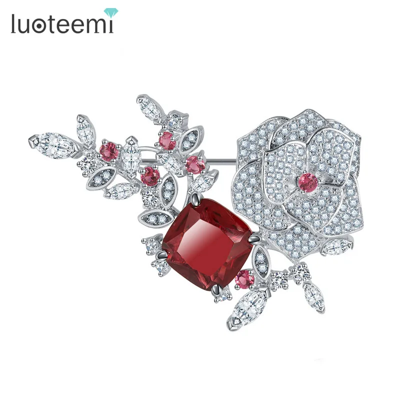 

LUOTEEMI Pink Red Elegant Love Rose Flower Brooch for Women Wedding Bridal Dress Pins for Girl Christmas Friend Gifts free ship