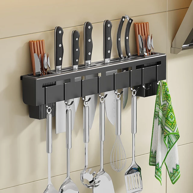 Gancho de cocina sin perforaciones, estante de pared para colgar varillas,  utensilios de cocina, cuchara, pala, almacenamiento, nuevo - AliExpress