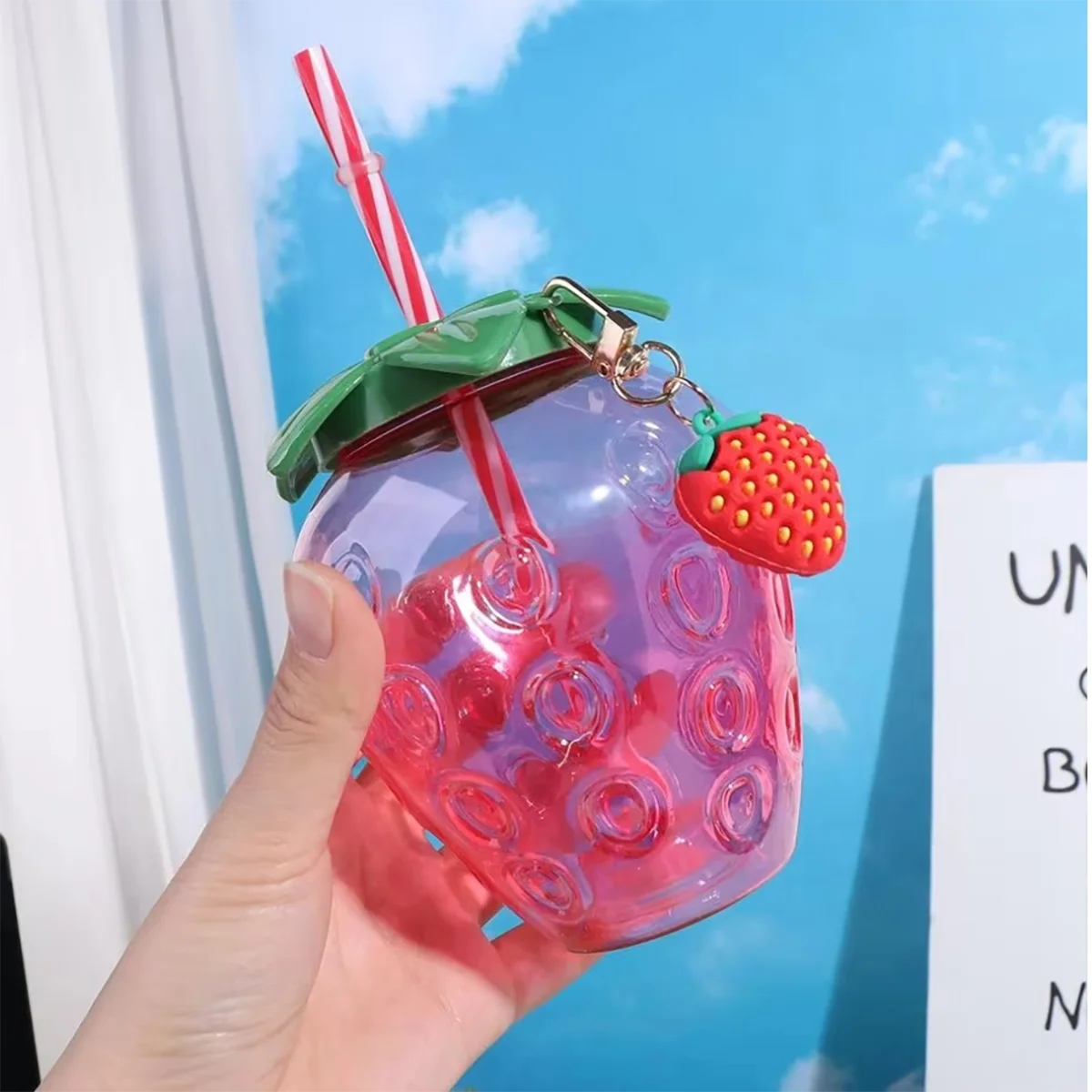 1pc Strawberry Straw Cup Cute Cartoon Strawberry Straw Cup Fruit shaped Suitable for Summer Beach, Juice Cup, Beverage Cup