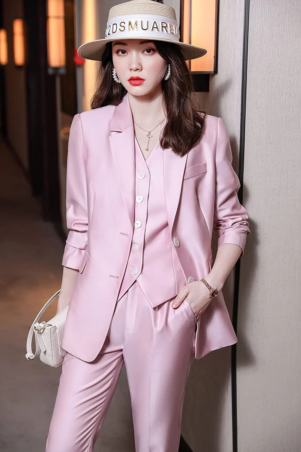 2022 New Business Work Ladies Clothes WSMDA Flat Lapel Pink Suit Custom