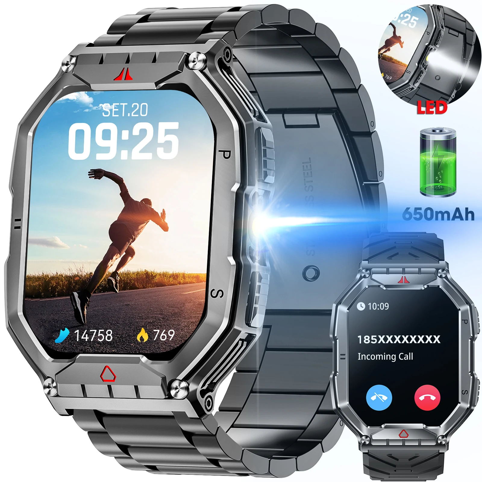 2026 Fashion 2.1 Inch AMOLED Smart Watch Men Bluetooth Call 107 Sports Mode GPS Trajectory Heart Rate Blood Pressure Oxygen Monitor 650mAh Long Standby Waterproof Fitness Tracker Smartwatch For Android IOS 2