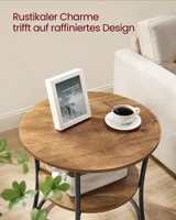 Table d'appoint VASAGLE, table de canapé ronde, 2 étagères, construction simple, Ø 55 cm 3