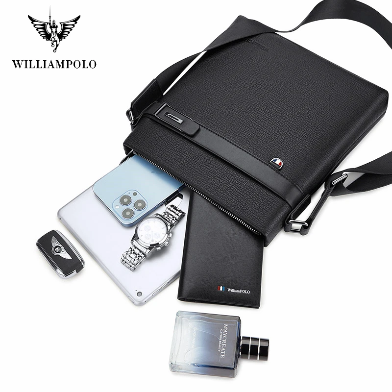 WILLIAMPOLO Men's Shoulder Bag Genuine Leather Handbags Men Leather Messenger Bag Small Crossbody Bags For Man Fashion 5