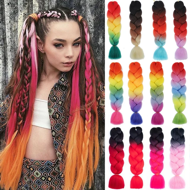 Hair Extensions Pink Green Braids  Braiding Hair Extensions Kids -  Braiding Hair - Aliexpress