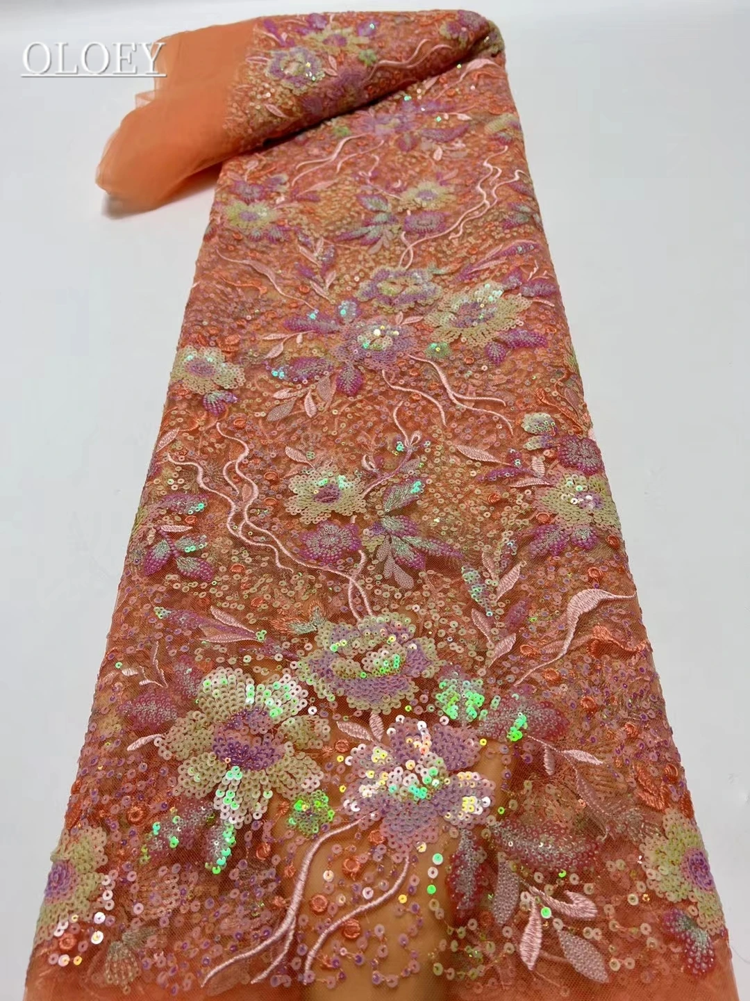 

Fashion Elegant French Tulle African Embroidery Sequins Lace Fabric Nigerian Lace Fabric For Wedding Dress