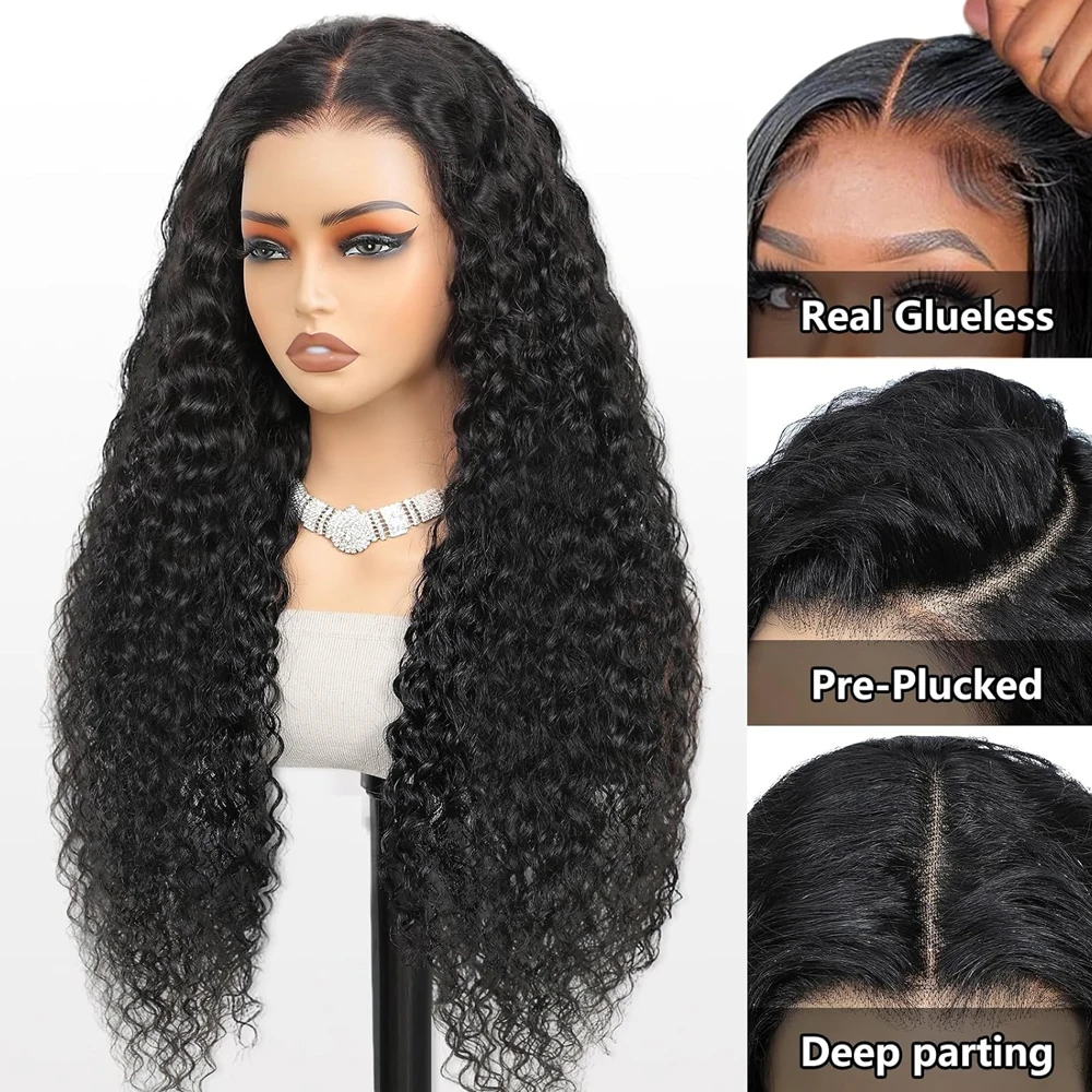 250% Density 40 Inch Glueless Put On And Go 5x5 Lace Closure Deep Wave 13x4 13x6 Front Human Hair Curly No Lace Ready To Go Wigs 3