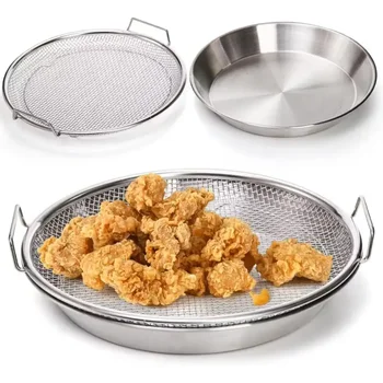 Stainless steel circular food filter, sieve, basket, easy to clean in home kitchen, long-lasting drainage, compatible with fryin