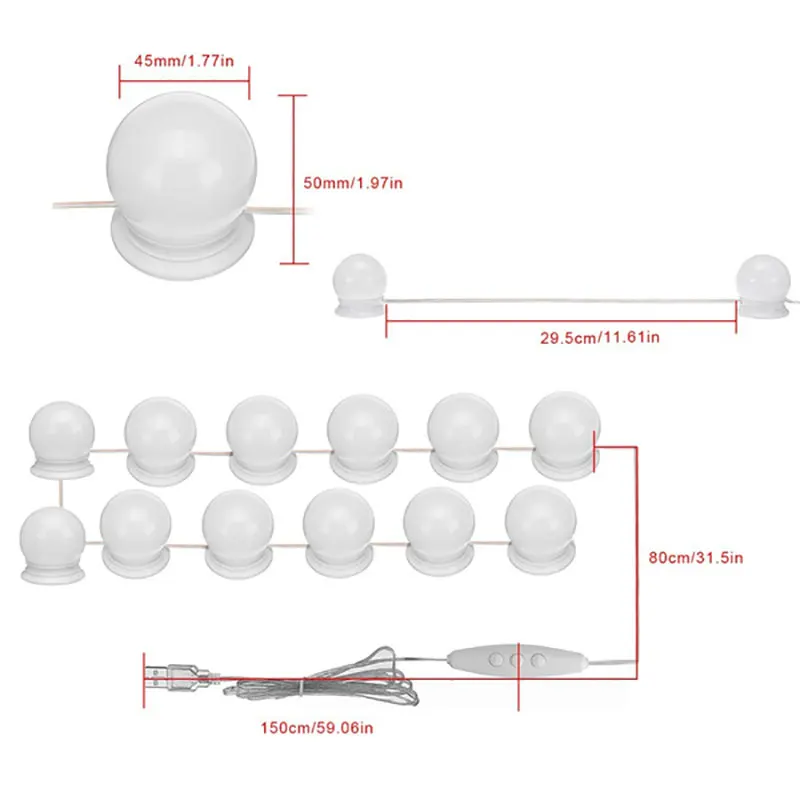 Makeup Mirror LED Light Bulbs Vanity Lights USB Bathroom Dressing Table Lighting Dimmable LED Vanity Light For Mirror makeup mirror mirror lights makeup mirror lights vanity light makeup lamp