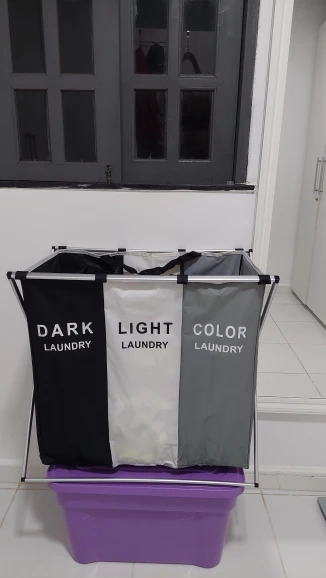 Dirty Clothes Storage Basket Three Grid Organizer Basket Collapsible Large Laundry Hamper Waterproof Home Laundry Basket photo review