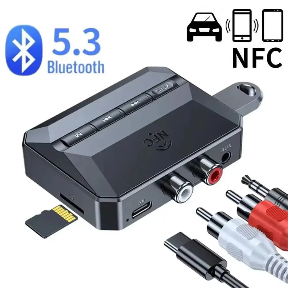 NFC 블루투스 오디오 수신기 RCA 3.5mm AUX USB 무선 어댑터(마이크 지원 포함) 자동차 키트 스피커용 U-Disk/TF 카드 재생