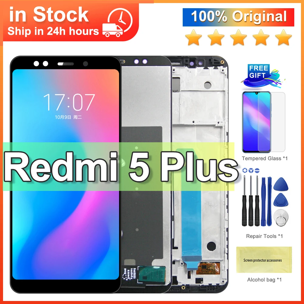 

5.99''Original For Xiaomi Redmi 5 Plus LCD Display Digitizer Frame Touch Screen Replacement Parts for Redmi 5 Plus MEG7 MEI7 LCD