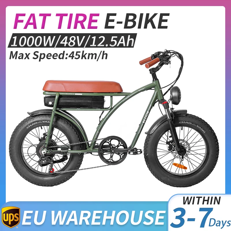 Xf001 Plus Bici Elettrica Retrò 20X4.0 Pneumatici Grassi 12.5/17.5Ah 48V 1000W 45 Km/H E-Bike Mountain Bike Fat Bike Freno Idraulico