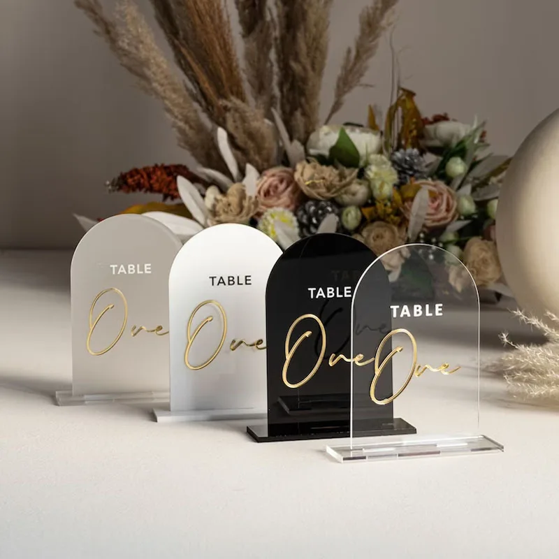 Wedding Table Numbers Black Frosted Acrylic Sign with Gold Numbers