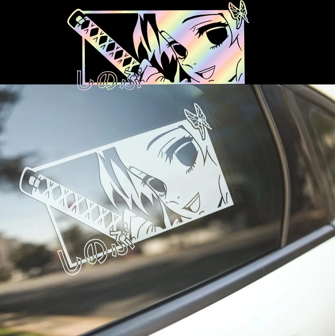 

Anime Car Decals Butterfly Demon Vinyl Sticker Waterproof JDM Holographic Car Stickers Auto Decors for Bumper Rear Window Door