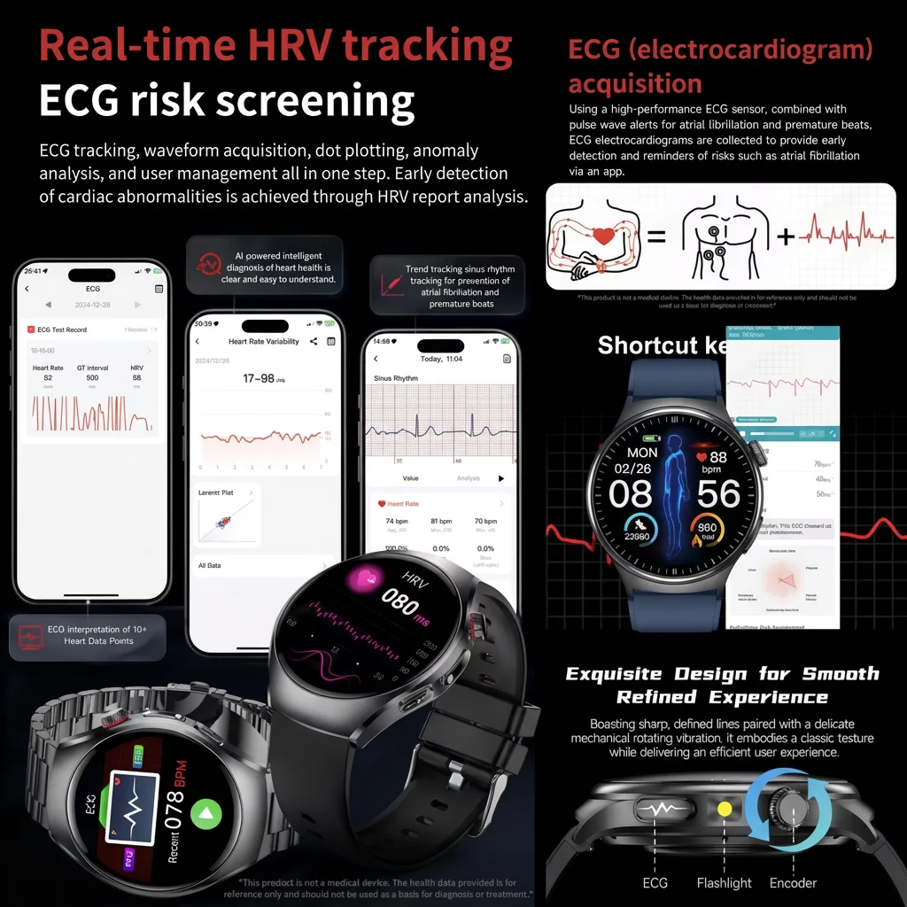 Nuovo Smartwatch 2026 per Diagnosi ECG, Sport, AI, con Misurazione Accurata di Acido Urico, Pressione Sanguigna, Grasso Corporeo e Funzioni Fitness per Cinque Organi, Impermeabile - immagine 3