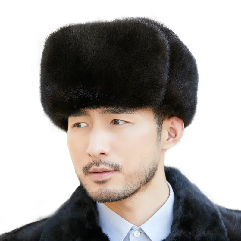 

Russian Hat Ushanka Men Winter Thickened Warm Beanie Caps Korean Fashion Ushanka Earflap Pilot Hat Bomber Real Mink Fur Hat