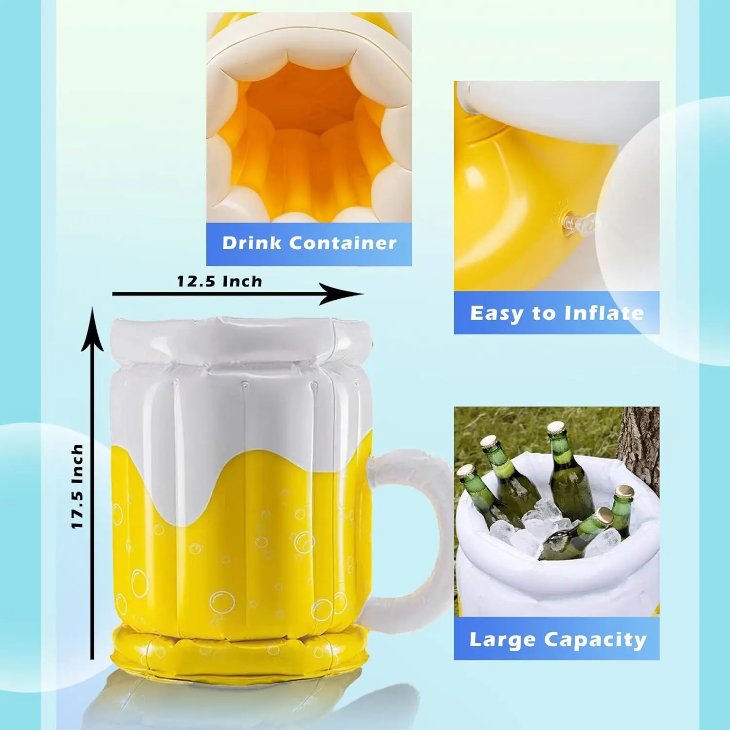 PVC Inflatable Beer Mug Beverage Cooler Ice Bucket for Oktoberfest Collection Backyard BBQ Summer Pool Party Decorations