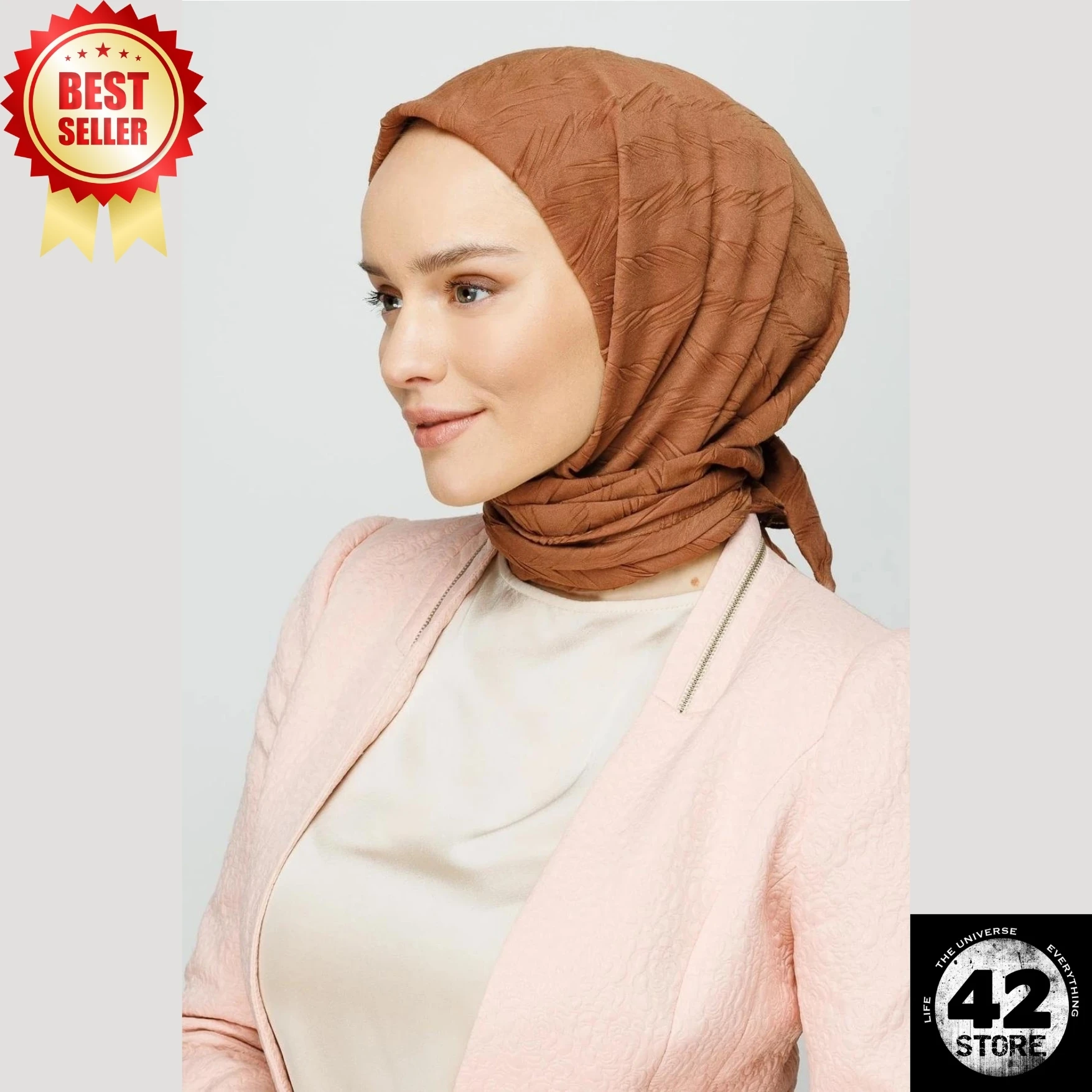 No Ironing Required, Can Be Used Without A Cap, Comfortable, Trendy Pleated Mocha Bamboo Scarf