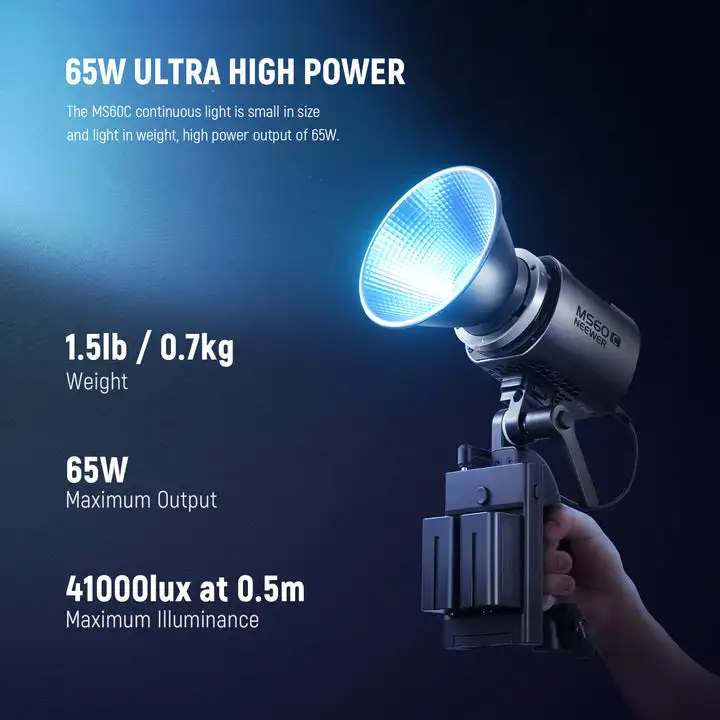 NEEWER RGBWW LED 비디오 조명, 2.4G 앱 제어, 65W 금속 미니 RGB COB 연속 출력 조명, 보웬스 마운트 MS60C