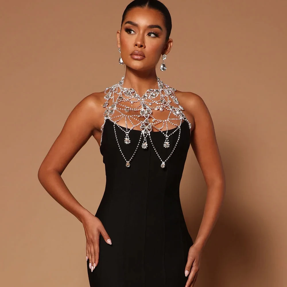 Luxury Crystal Hollow Chest Chain Jewelry Rhinestone Necklace Body Jewelry  Dress | eBay