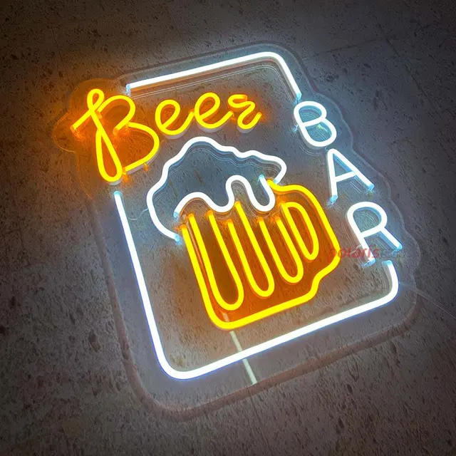 Electronic Plug In LED Neon Light Up Glass BAR Beer Sign Black & White