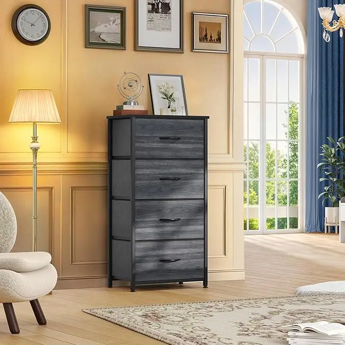 4-Drawer Fabric Dresser, Sturdy Steel Frame, Wooden Top, Easy Pull Fabric Bins, Ideal for Bedroom, Closet, or Living Room 4