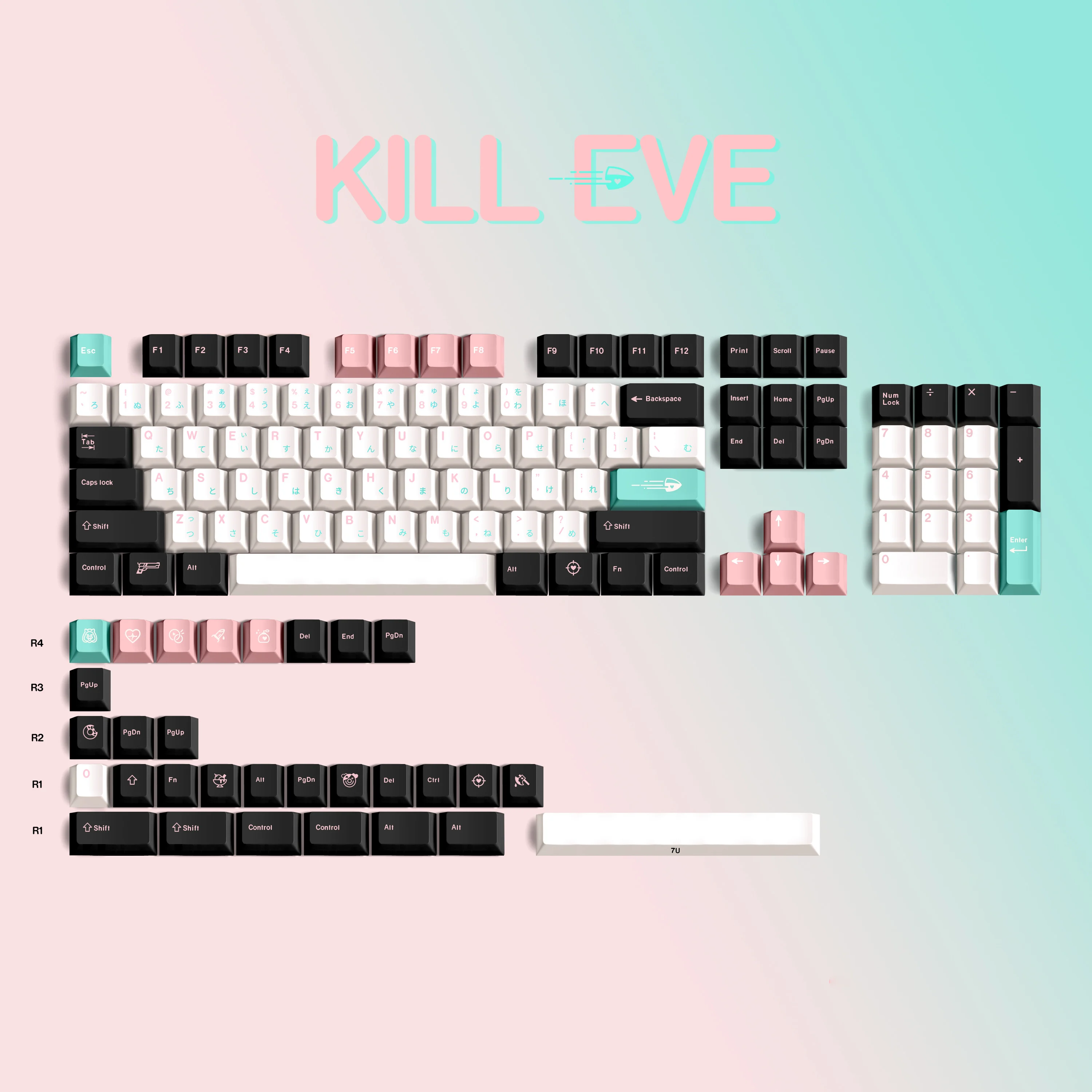 Chaves Gmk Matar Eve Keycaps Cereja Perfil Pbt Tintura Sublimação Teclado Mecânico para mx Switch com 6.25u 7u Spaceb 134 - Imagem 4