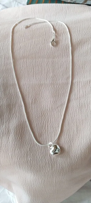 Collar fino de Plata de Ley 925 con forma de corazón liso, cadena de serpiente de 18-24 pulgadas para mujer, abalorio de boda, joyería de moda de lujo photo review