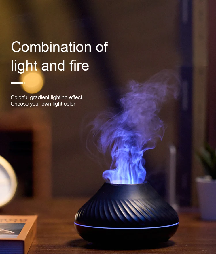 Kinscoter Volcanic Aroma Diffuser Essential Oil Lamp 130ml USB Portable Air Humidifier with Color Flame Night Light