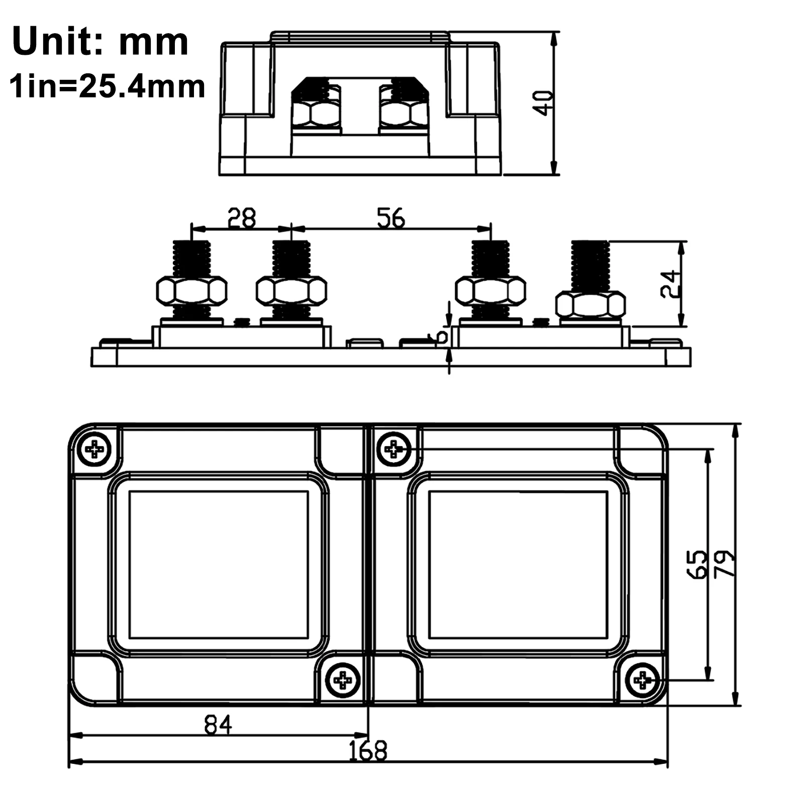 GIE.TOP 48V DC 400 Amp Bus Bar Box Copper Made Heavy-Duty Module with 8 X 3/8" (M10) Studs Terminals Battery Distribution Block power distribution block bus bar box