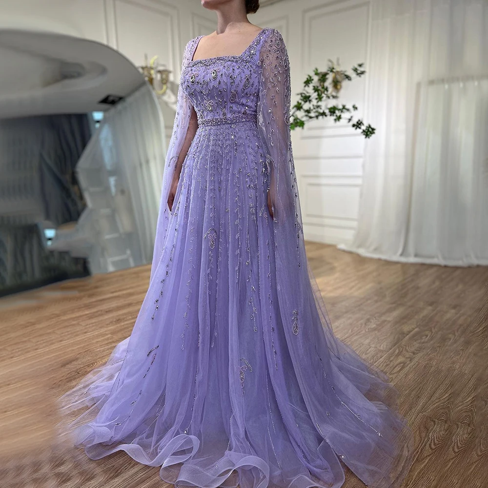 فساتين سهرة إسلامية وردية على شكل حرف A بياقة مربع...