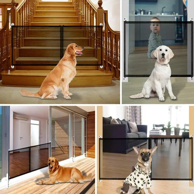 Vallas de barrera para perros y mascotas con gancho de 4 piezas, corralito  de malla transpirable