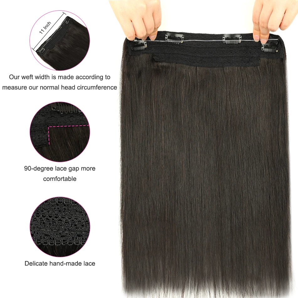 80G Fish Line Human Hair Extensions Straight Halo Clip In Remy Hair Extensions OnePiece Invisible Wire Extension For Women hair extensions