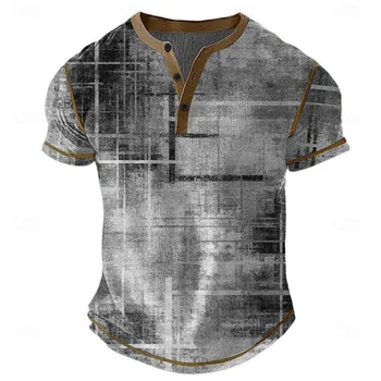 Abbigliamento da uomo Grafica astratta Henley Waffle T-shirt Manica corta T-shirt oversize T-shirt sportiva classica Henley Henley 1