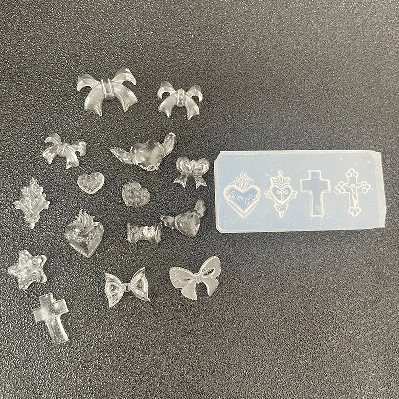 1Pc/3Pc Love Wings Butterfly Knot Cross 3D Silicone Mold 4*2cm Y2K Transparent Template DIY Nail Jewelry Make Mold Manicure Tool 4