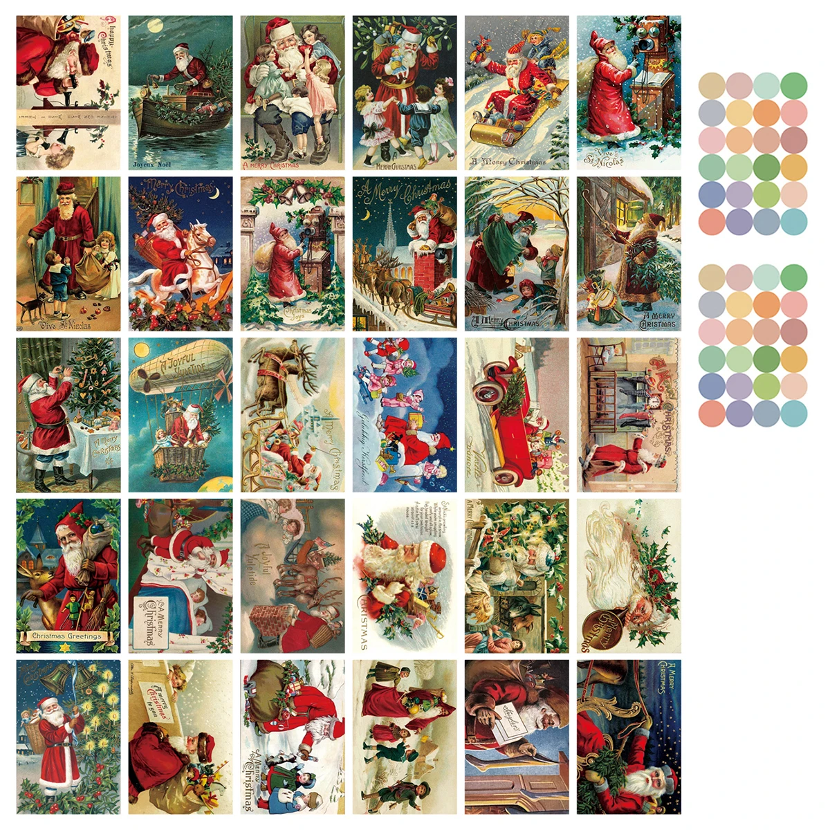 Vintage Greeting Cards Without Envelope 30pcs Retro Christmas Postcard for Friends DIY Mini Message Cards for Holiday Wall Decor art postcards,greeting cards,christmas greeting cards