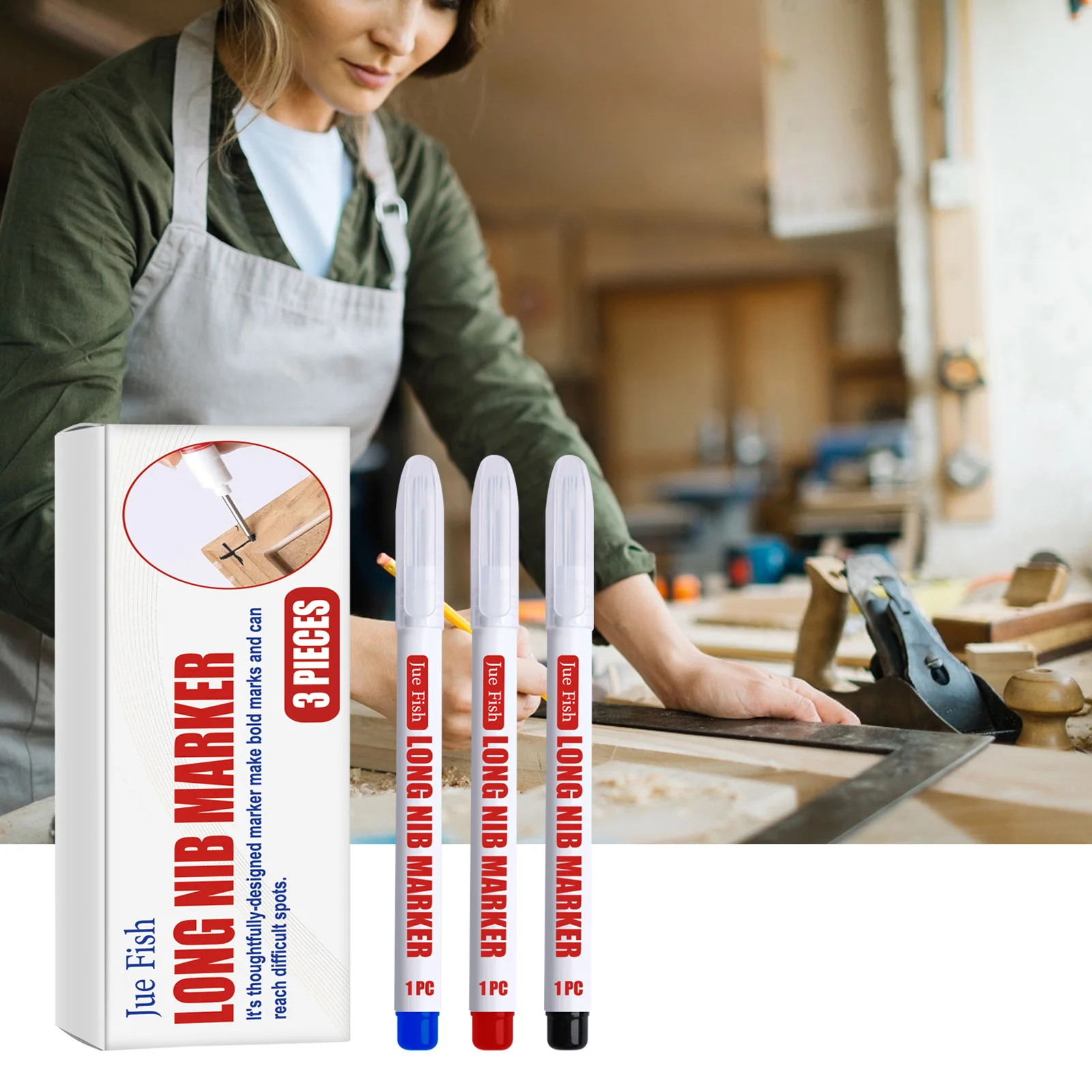 Multi-Purpose Deep Drill Hole Long Nib Waterproof Marker Pens Bathroom Home Wood Working Red Black Blue Colorful Carpenter Pen