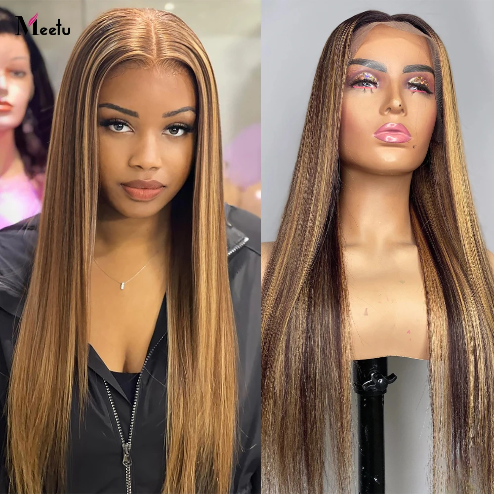 13x4 HD Highlight Straight Lace Front Wig Human Hair Preplucked Glueless Honey Blonde Colored Brazilian Human Hair Wig For Women